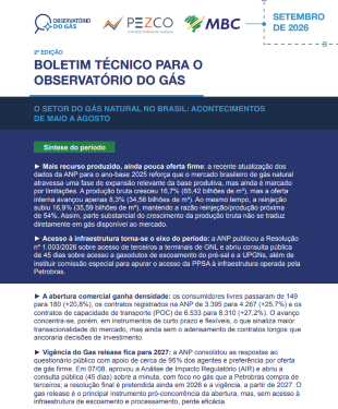 Capa do 2º Boletim Técnico do Observatório do Gás Natural